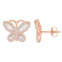 Cargar imagen en el visor de la galería, 10 Karat All Rose Gold 1.00 Carat Diamonds Butterfly Earrings-0132300-ALR