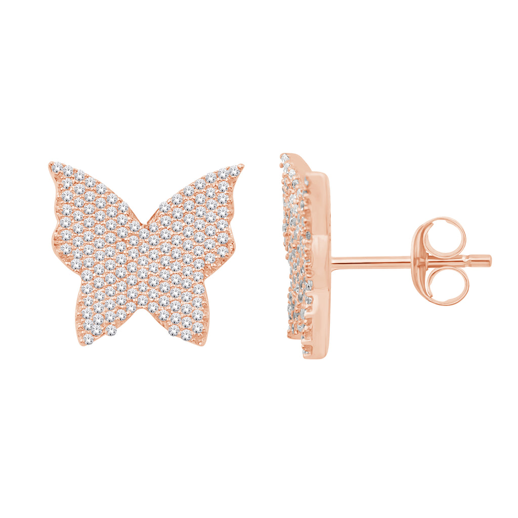 10 Karat All Rose Gold 0.88 Carat Diamonds Butterfly Earrings-0132302-ALR