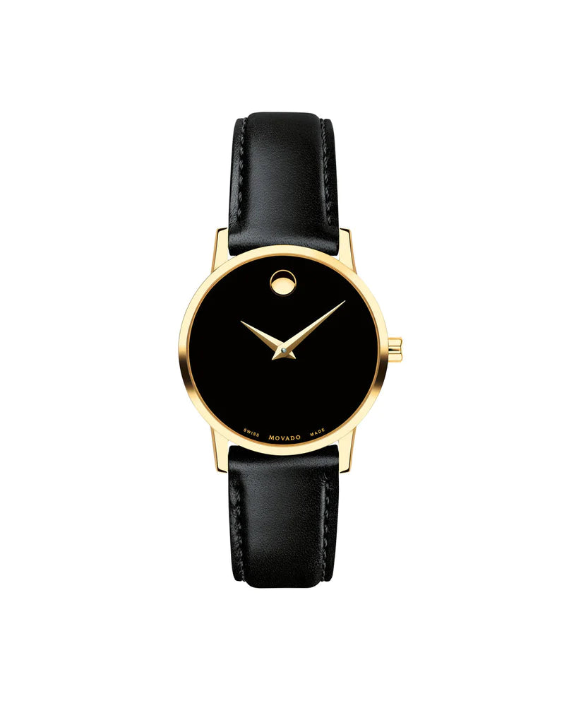 Señoras Movado Acero Inoxidable Negro y Oro Museo 0607275