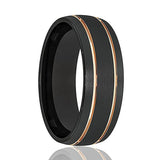 Rose/Black Double Groove Tungsten Wedding Ring