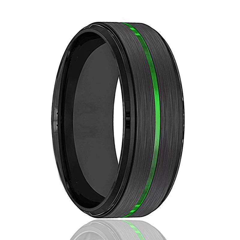 Tungsten Green Groove Men's Black Wedding Band