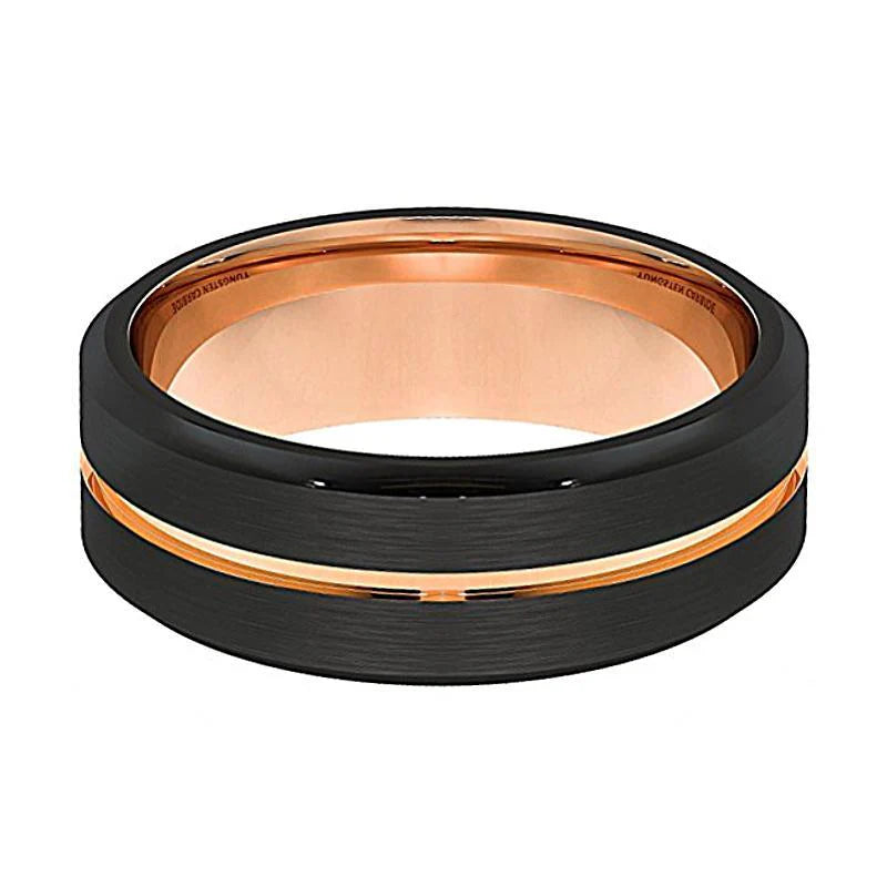 Rose/Black Ring Grooved Black Tungsten Ring