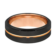 Load image into Gallery viewer, Rose/Black Ring Grooved Black Tungsten Ring