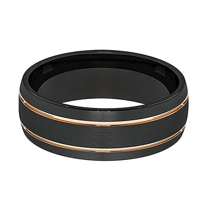 Rose/Black Double Groove Tungsten Wedding Ring