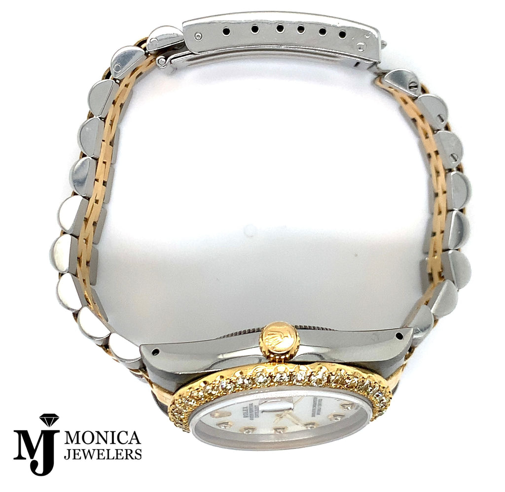 Ladies Preowned 31mm Rolex ‘90 Datejust Custom White MOP Dial w/ Custom Diamond Bezel 2ctw QS 68273