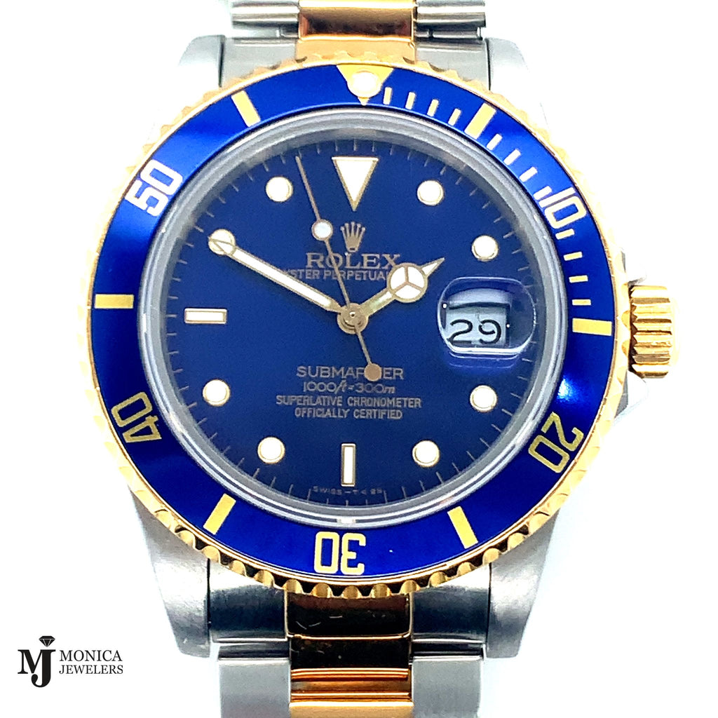 Preowned Submariner Two Tone Rolex Oyster “Bluesy” 16610