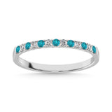 14K White Gold 1/4 Ct.Tw. Alternate Diamond And Aqua Marine Machine Band