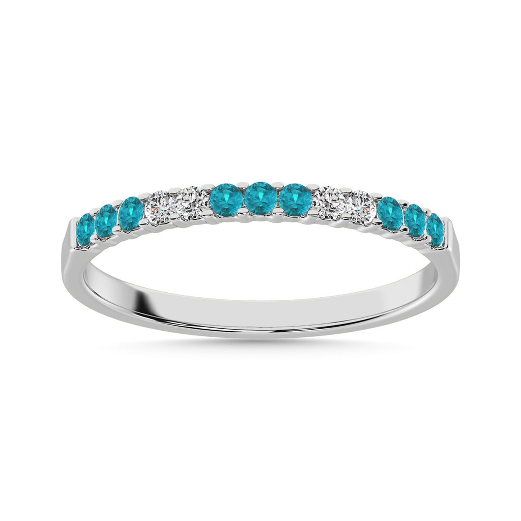 14K White Gold 1/4 Ct.tw Alternate 9 Aquamarine and 4 Diamond Machine Band