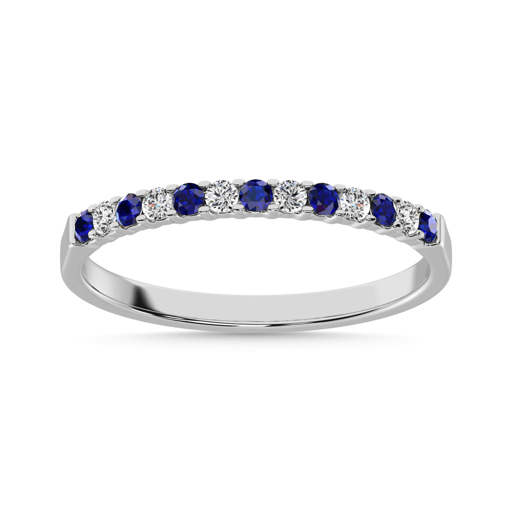 14K White Gold 1/4 Ct.tw Alternate Blue Sapphire & Diamond Machine Band