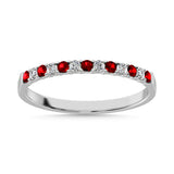 14K White Gold Machine Band 1/4 Ct.tw  Alternate Garnet and Diamond