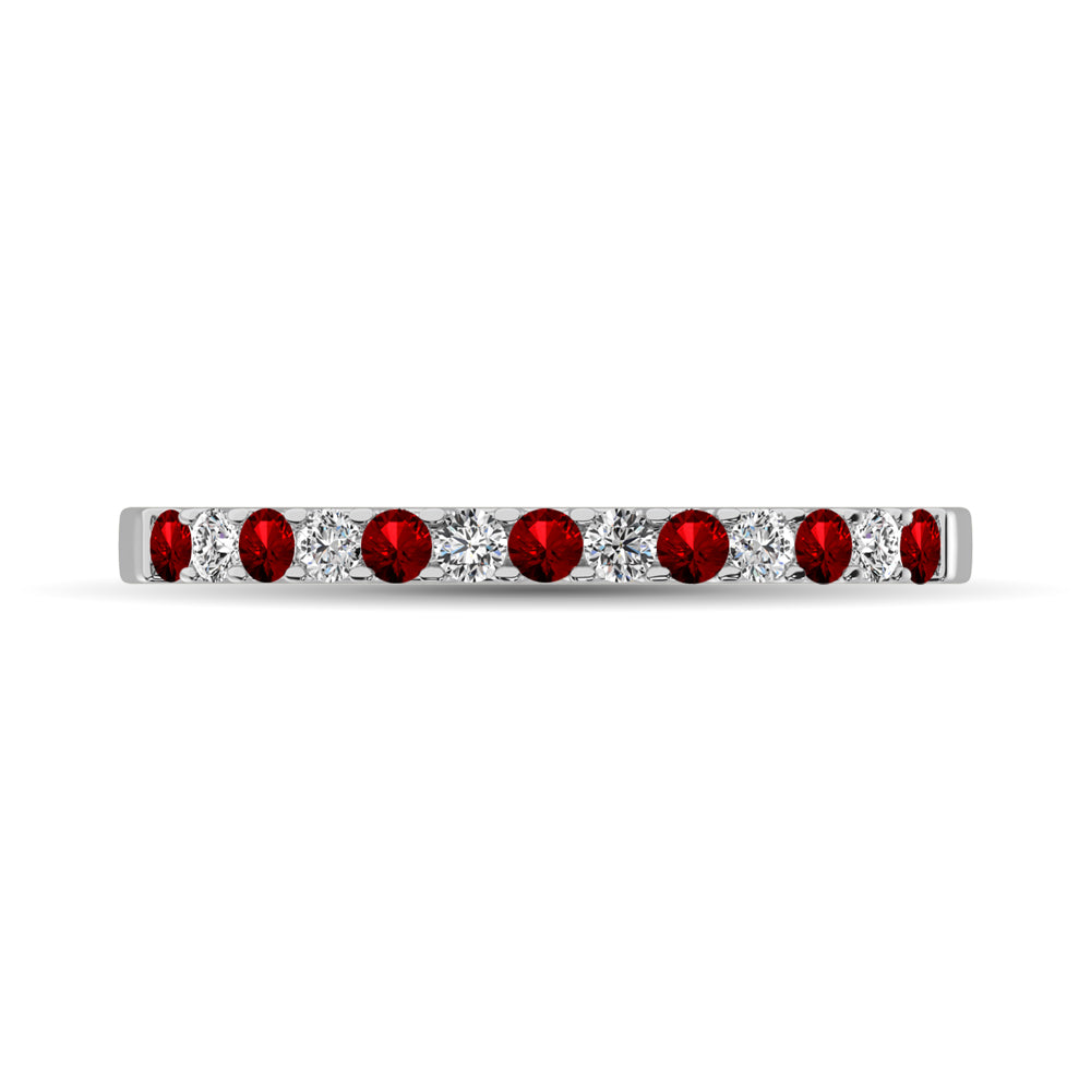 14K White Gold Machine Band 1/4 Ct.tw  Alternate Garnet and Diamond