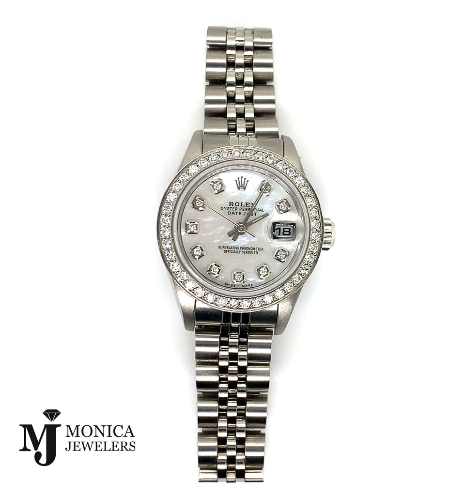 Rolex Preowned 26MM SS Datejust Jubilee Custom MOP Dial 1.50 CTW Bead Set Diamond Bezel 79160