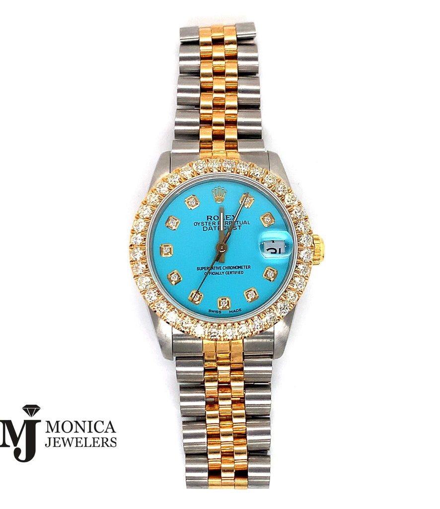 Preowned 31mm Rolex Datejust ‘88 18K/SS Custom Bezel/Dial 2ctw