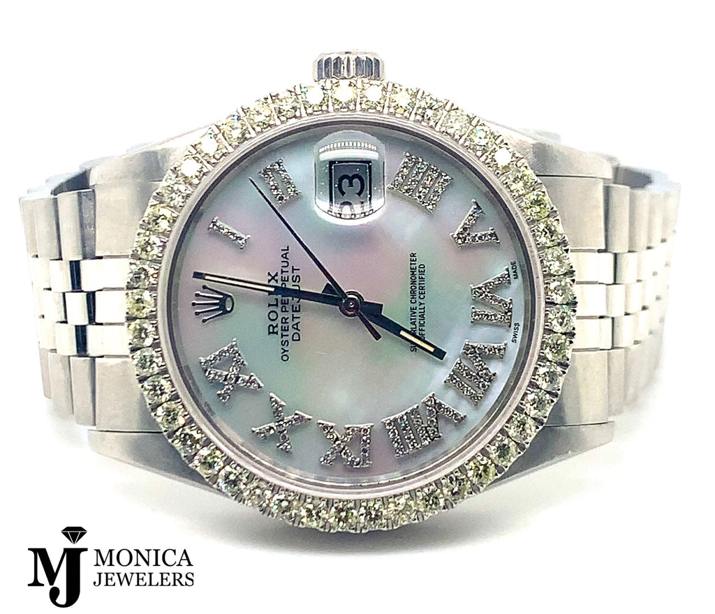 Preowned ‘82 Datejust SS Custom White MOP Roman Dial w/ Custom Bezel 2.50ctw