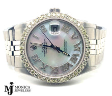 Cargar imagen en el visor de la galería, Preowned ‘82 Datejust SS Custom White MOP Roman Dial w/ Custom Bezel 2.50ctw