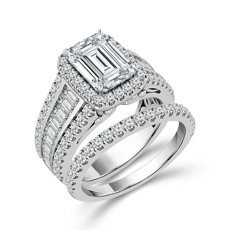 Diamond Bridal Set 2 ct tw Center EM 14k White Gold