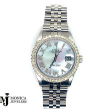 Cargar imagen en el visor de la galería, Preowned ‘82 Datejust SS Custom White MOP Roman Dial w/ Custom Bezel 2.50ctw