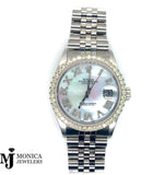 Preowned ‘82 Datejust SS Custom White MOP Roman Dial w/ Custom Bezel 2.50ctw