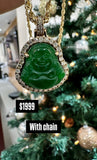 10K YG GREEN LAUGHING BUDDAH PENDANT 1.20CTW W/ CHAIN