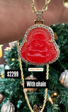 Load image into Gallery viewer, 10K YG RED/ORANGE LAUGHING BUDDHA W/ ROPE CHAIN 1.20ctw