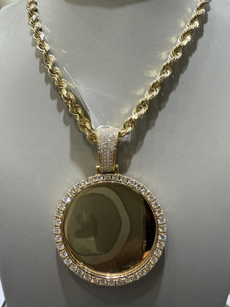 Custom 10k Yellow Gold Coin with Diamond Bezel and Solid Gold Chain