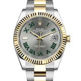 Preowned Rolex Datejust 18k/SS 41mm Wimbledon Slate Dial Oyster Bracelet Men's Watch 126333