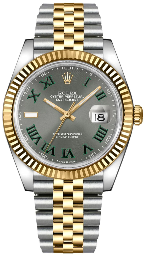 Preowned Rolex Datejust 18k/SS 41mm Wimbledon Slate Dial Jubilee Bracelet Men's Watch 126333