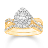 14K Yellow Gold 0.74 Carat (0.15 CTR) Pear Bridal Ring-0532665-YG