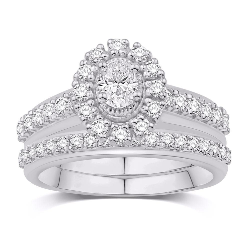 14K White Gold 0.99 Carat (0.20 CTR) Oval Bridal Ring-0532673-WG