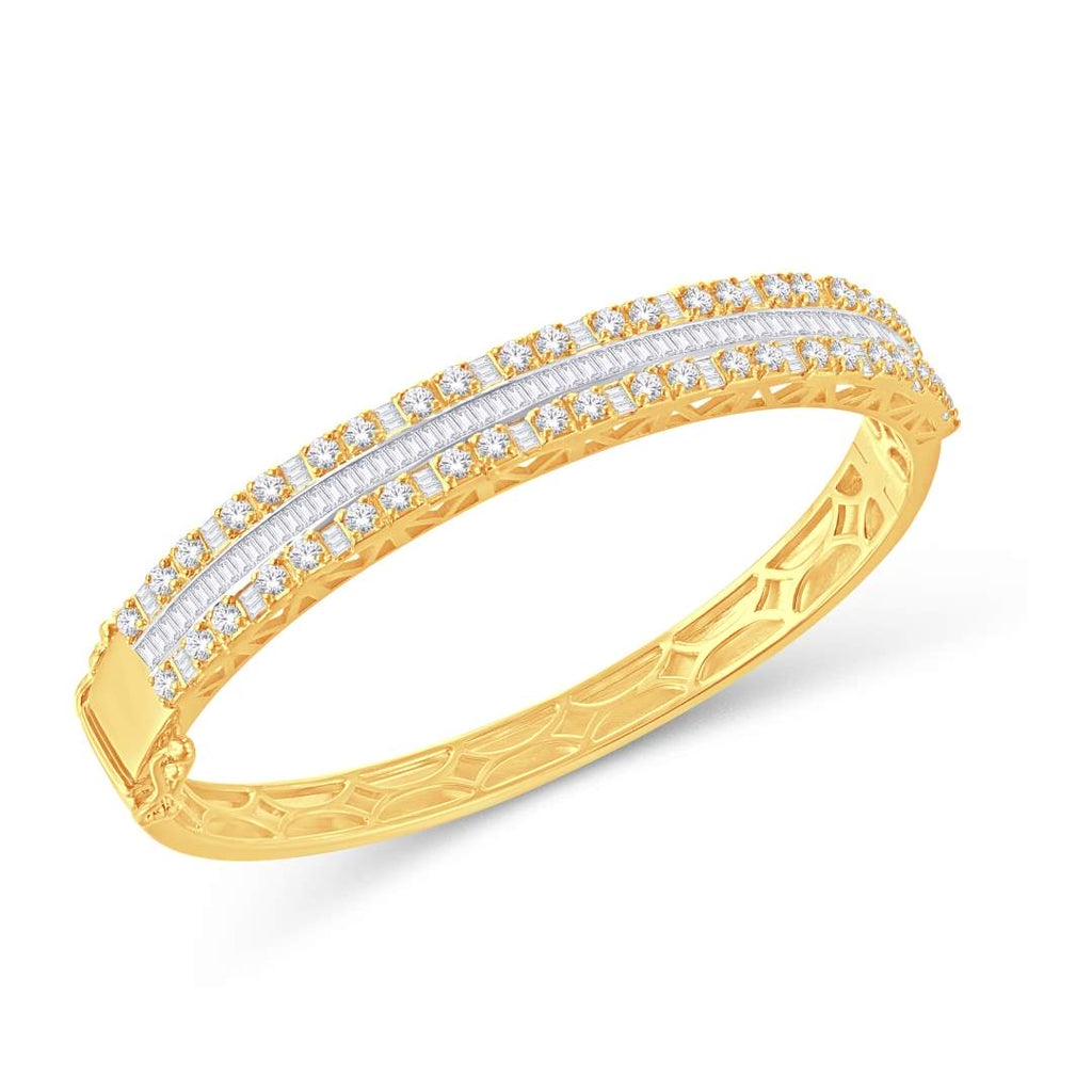 10KT All Yellow Gold 4.59 Carat Round and Baguette Diamond Bangle-1325837-ALY-S