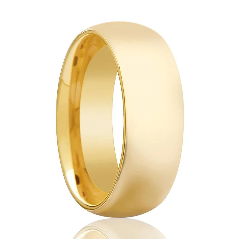 Gold Tungsten Wedding Band Shiny Polished Tungsten Carbide Ring Domed 4mm, 5mm, 7mm, 9mm Mens and Womens Tungsten