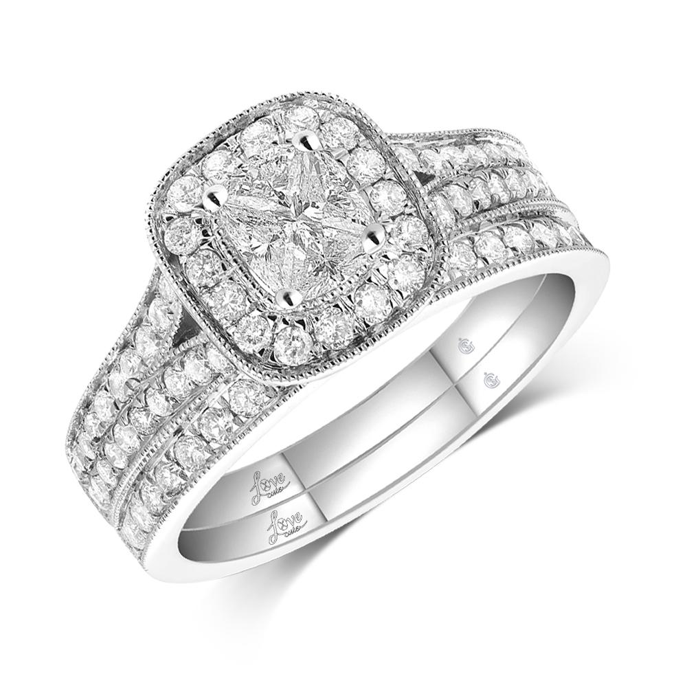 Lovecuts 14K White Gold 1 Ct.Tw.Diamond Bridal Invisible Ring