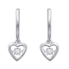 Cargar imagen en el visor de la galería, Sterling Silver 1/20 Ct.Tw. Moving Diamond Heart Earrings