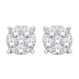 14K White Gold 1 Ct.Tw. Diamond Flower Stud Earrings