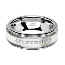 Cargar imagen en el visor de la galería, Alianza de boda de diamante blanco - Anillo de tungsteno - Tungsteno de plata - Centro de incrustaciones de plata - Conjunto de 9 canales Diamantes blancos - Alianza de boda de tungsteno