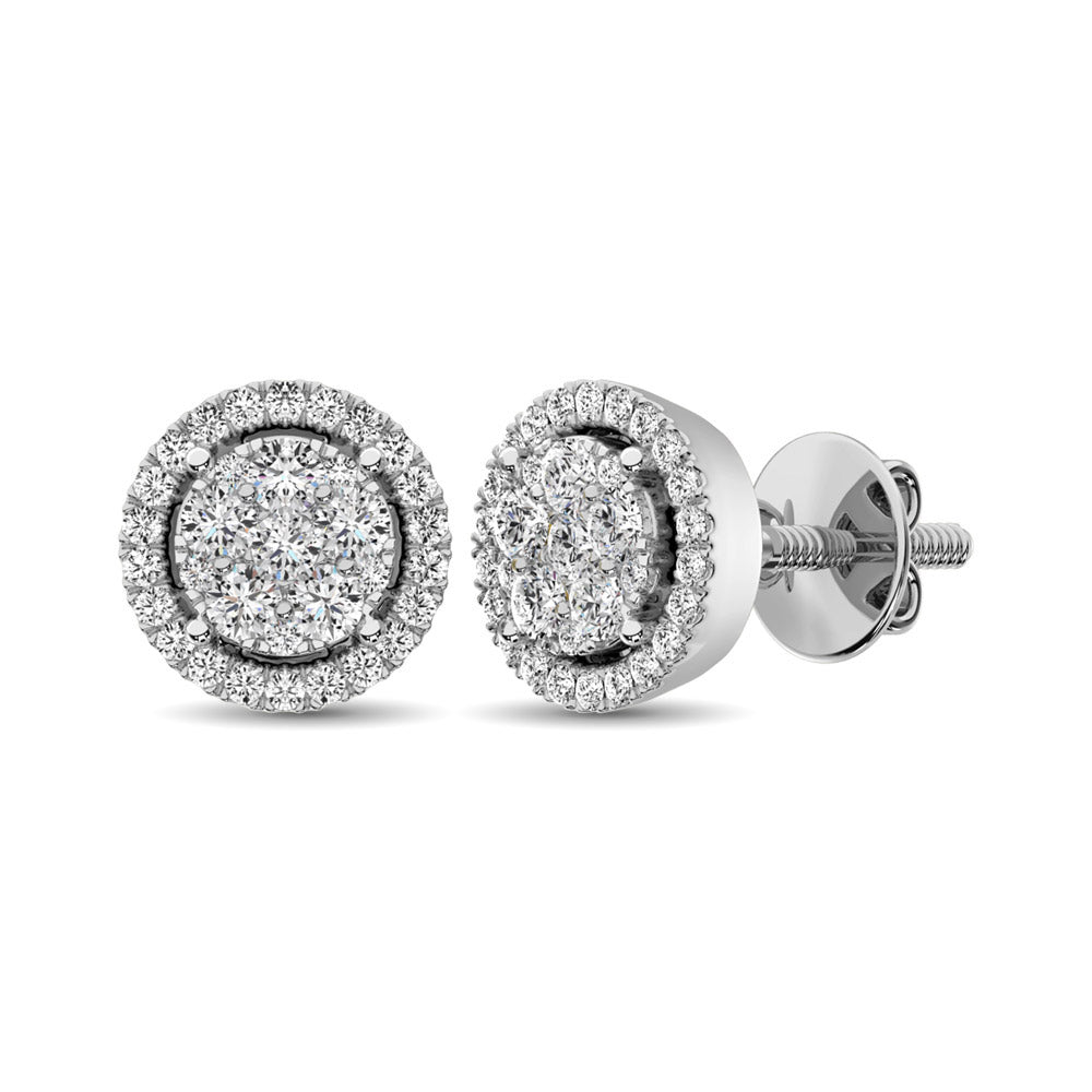 14K White Gold 1 Ct.Tw. Diamond Flower Stud Earrings