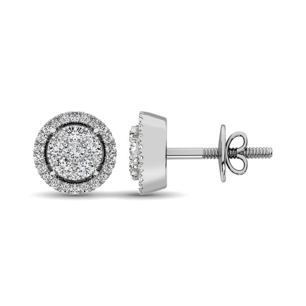 14K White Gold 1 Ct.Tw. Diamond Flower Stud Earrings