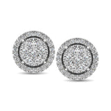 14K White Gold 1 Ct.Tw. Diamond Flower Stud Earrings