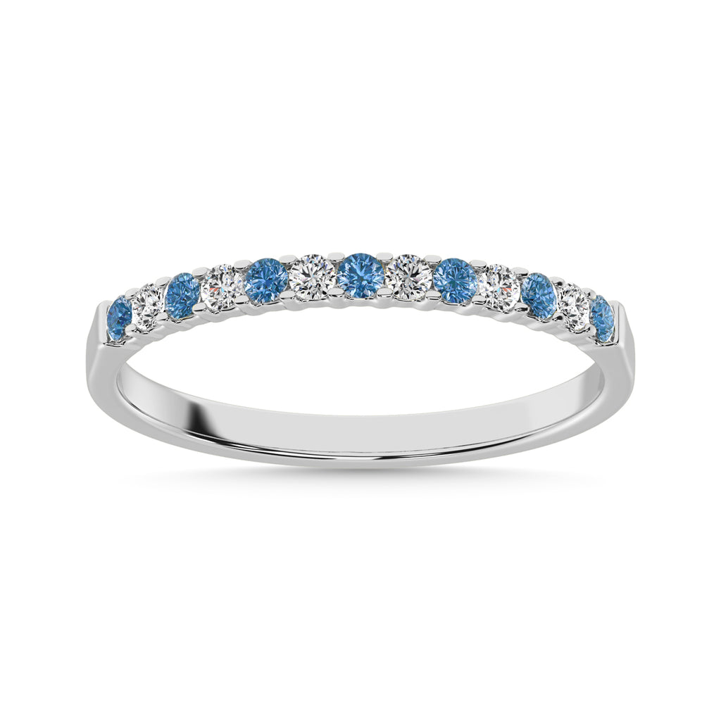 14K White Gold 1/5 Ctw White and Blue Diamond Machine Band