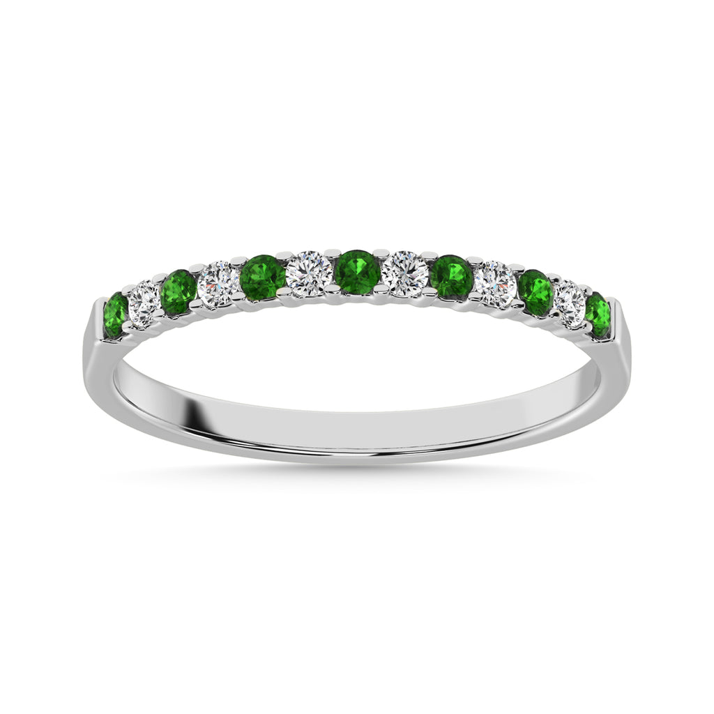 14K White Gold 1/4 Ctw Tsavorite & Diamond Machine Band