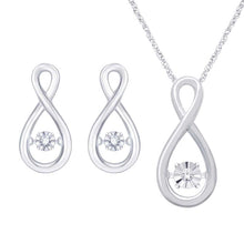 Cargar imagen en el visor de la galería, Sterling Silver Moving Diamond Accent Pendant &amp; Earrings Set