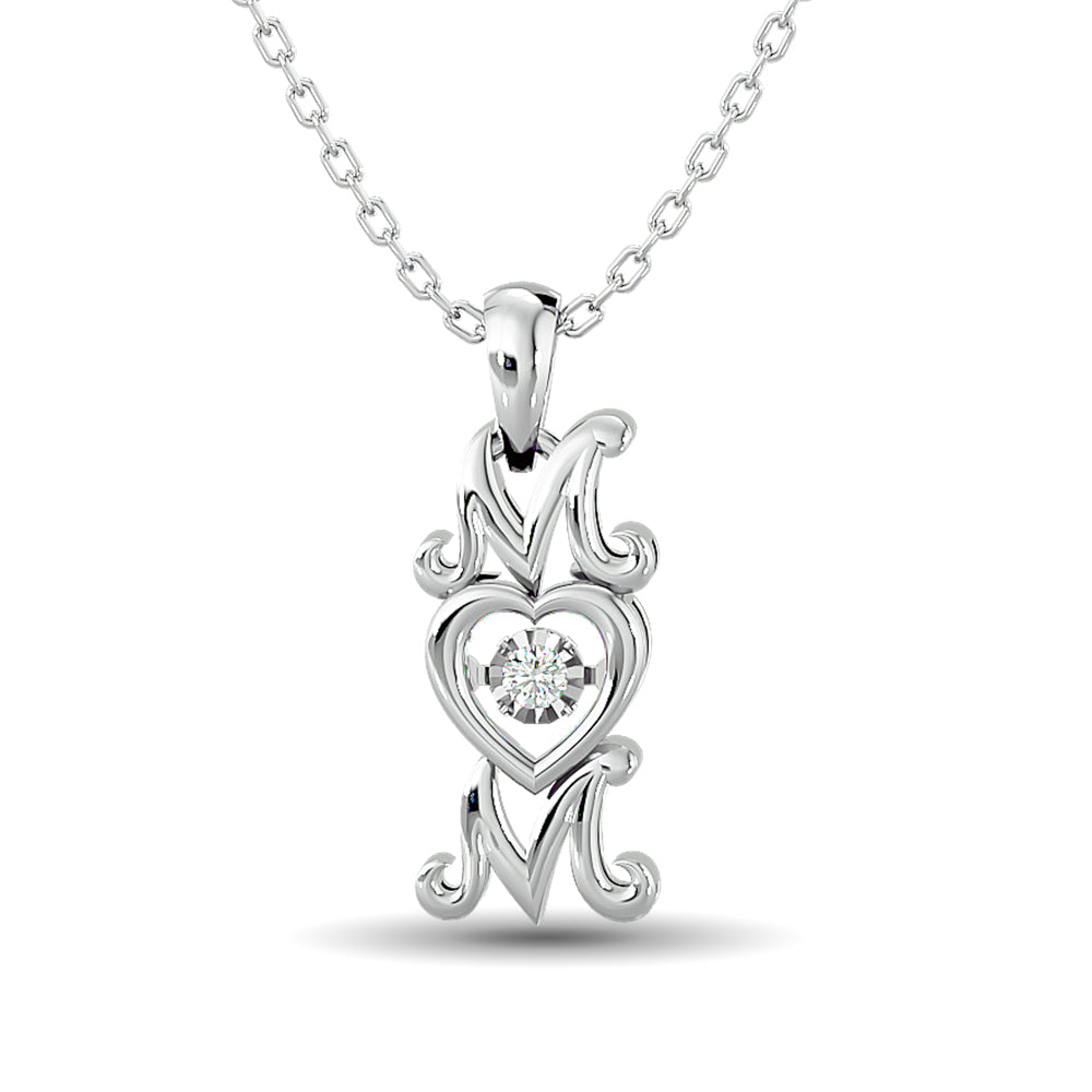 Diamond Shimmering MOM Pendant 1/50 ct tw in Sterling Silver