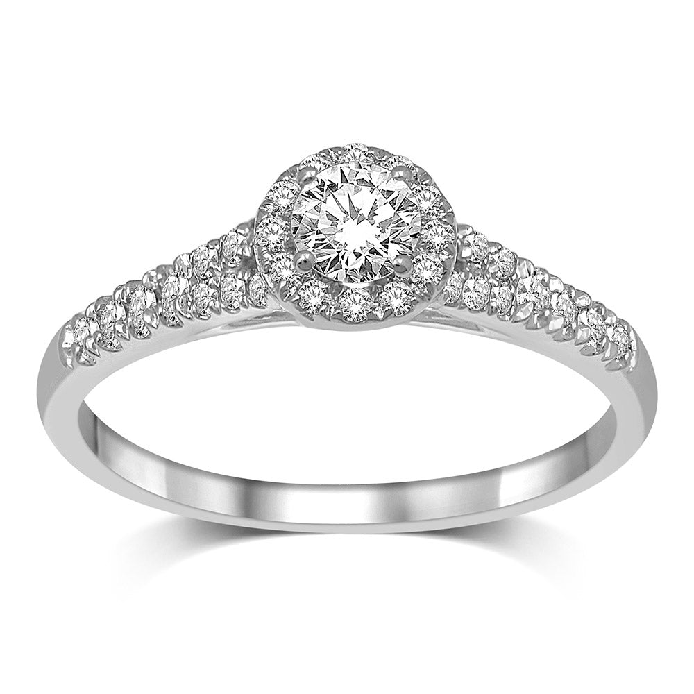 14K White Gold 1/2 Ct.Tw.Diamond Halo Engagement Ring