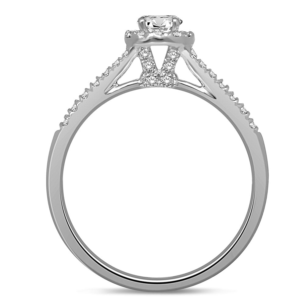 14K White Gold 1/2 Ct.Tw.Diamond Halo Engagement Ring