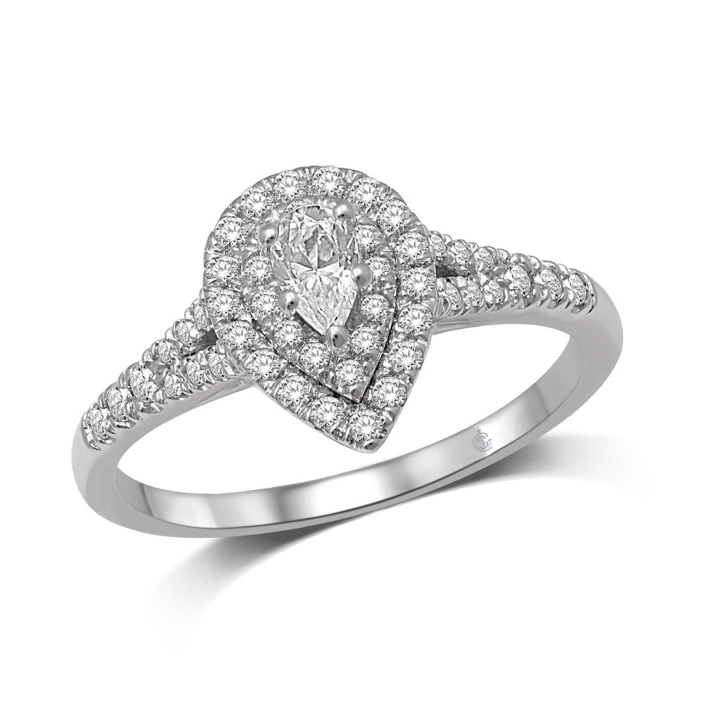 14K White Gold 1/2 Ct.Tw.Diamond Halo Engagement Ring