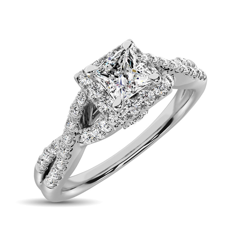 14K White Gold 1/2 Ct.Tw.Diamond Halo Engagement Ring