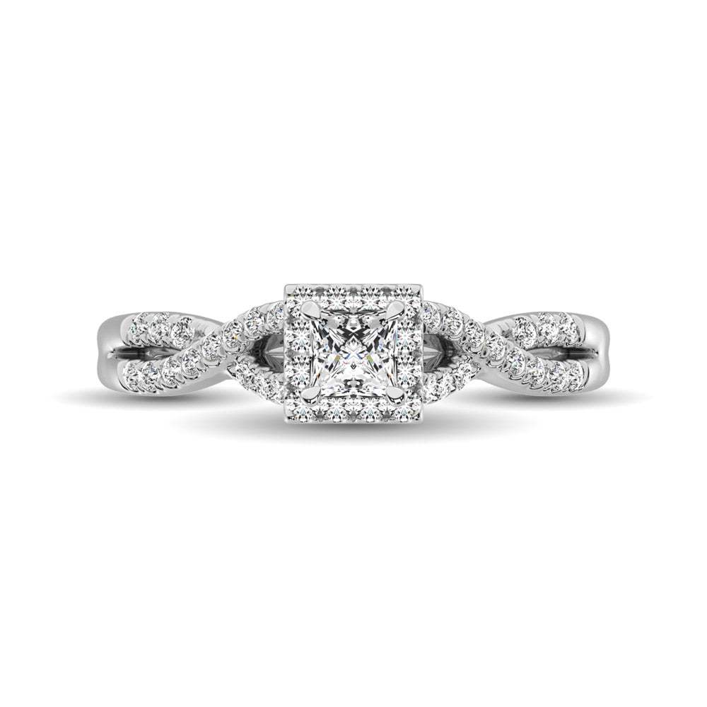 14K White Gold 1/2 Ct.Tw.Diamond Halo Engagement Ring