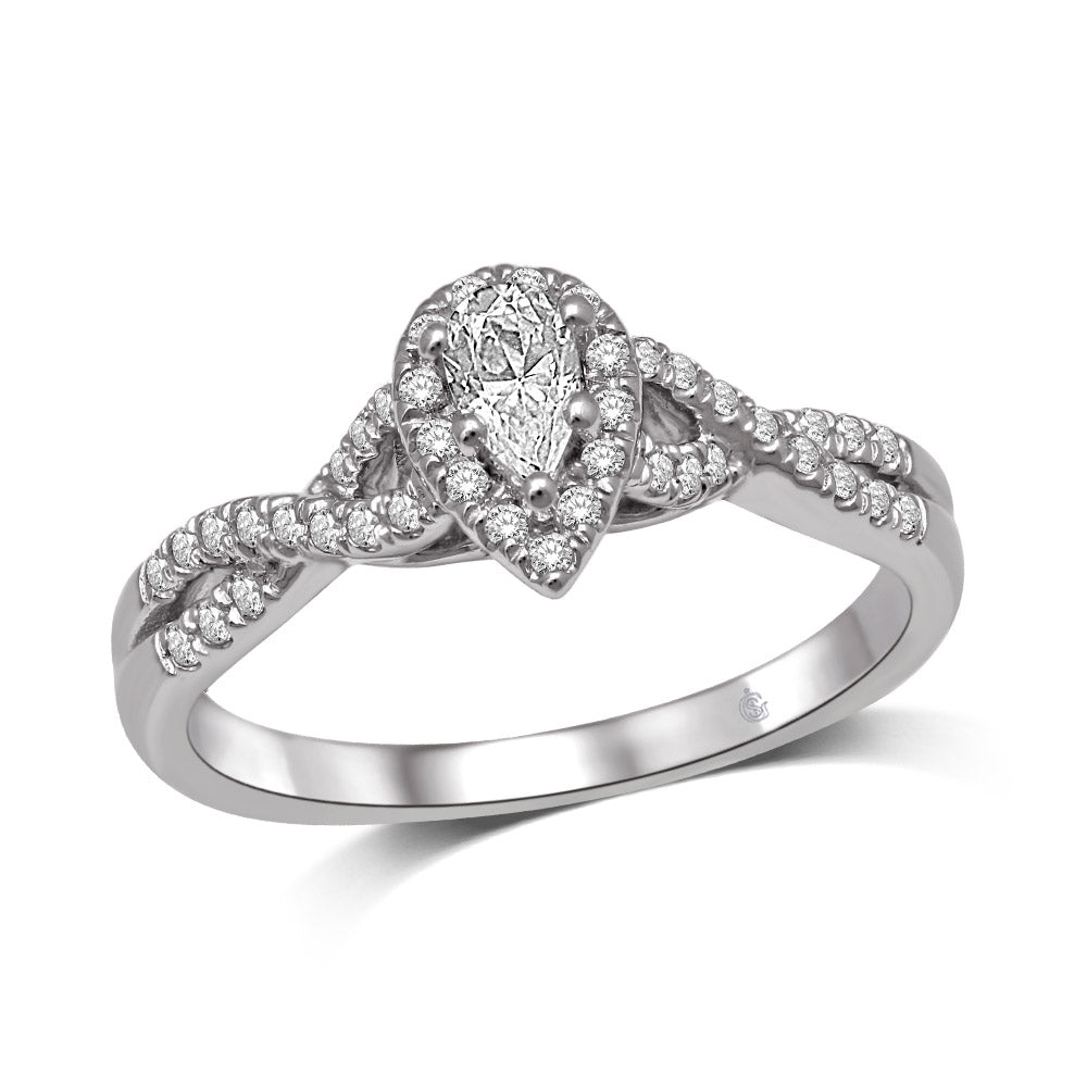 14K White Gold 1/2 Ct.Tw.Diamond Halo Engagement Ring