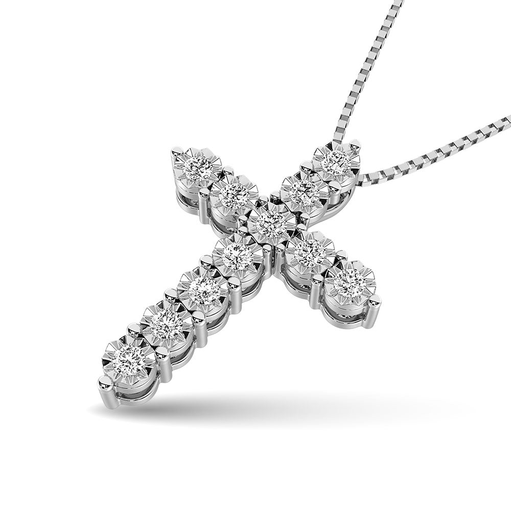 10K White Gold 1/20 Ct.Tw.Diamond Cross Pendant