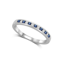 Cargar imagen en el visor de la galería, 14K White Gold 1/5 Ctw Blue Sapphire &amp; Diamond Machine Band